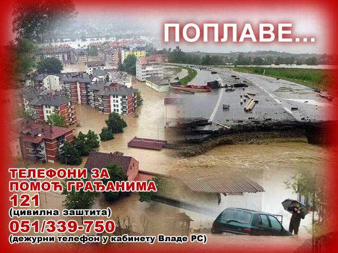 Poplave.. (ilustracija sa telefonima za pomoć građanima) - Foto: RTRS