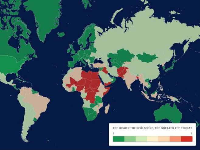 Mapa o potencijalnoj opasnosti od terorističkih napada (photo: http://www.aon.com) - 