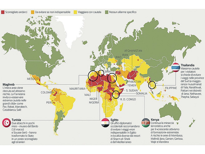 Rangirane zemlje prema riziku od napada (Foto: Corriere.it) - 