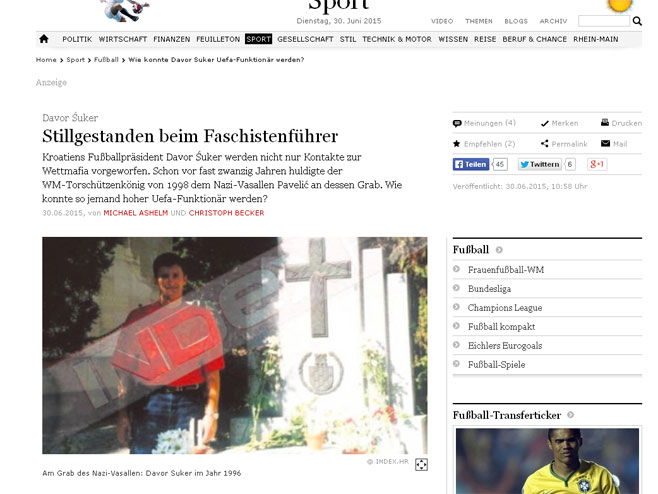 Frankfurter algemajne cajtung - "U stavu mirno pored fašističkog vođe" - Foto: Screenshot