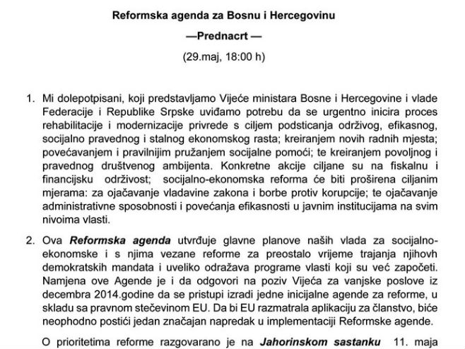 Reformska agenda za BiH - Foto: Screenshot