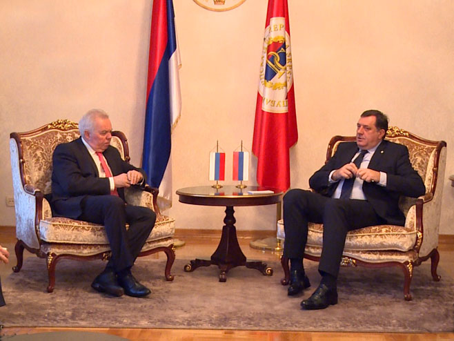 Sastanak predsjednika Dodika i ambasadora Ruske Federacije u BiH Patra Ivancova - Foto: RTRS
