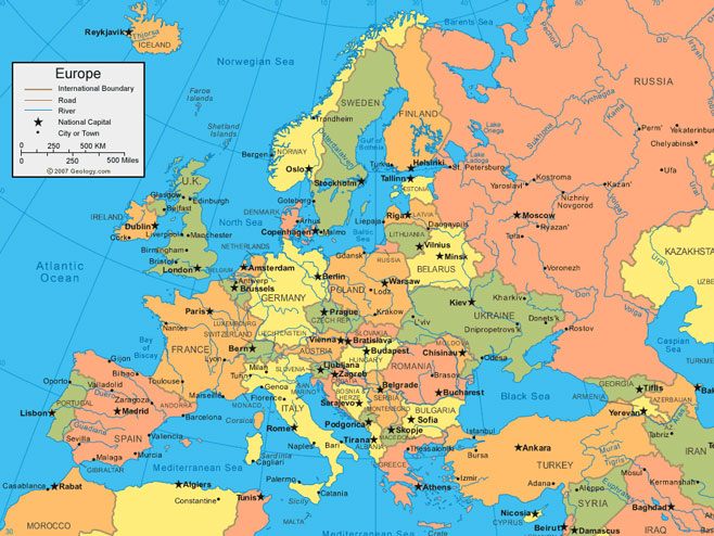 Karta Evrope - Foto: ilustracija