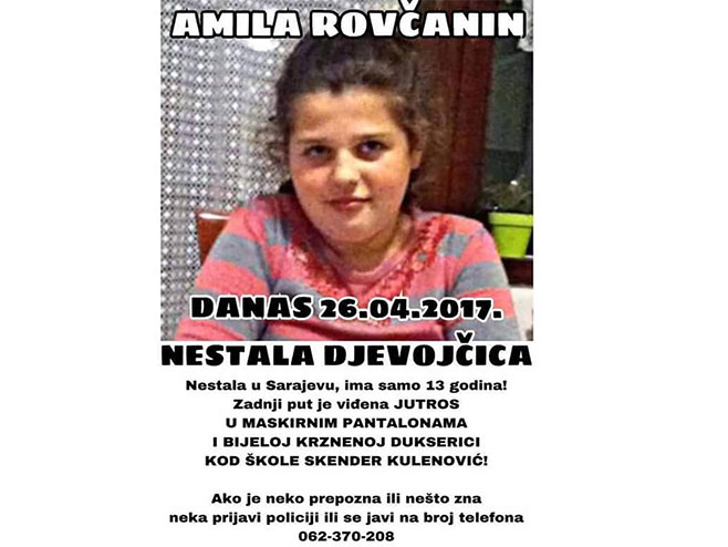 Nestala djevojčica Amila Rovčanin - Foto: klix.ba