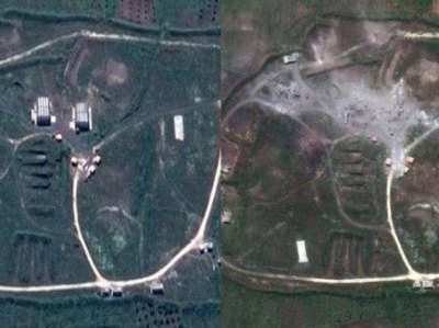 Prva gađana lokacija prije i poslije napada - Foto: RTS