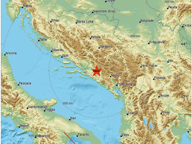 Zemljotres kod Ljubinja (Foto: www.emsc-csem.org) - Foto: RTRS
