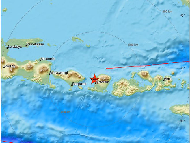 Zemljotres jačine 5,7 stepeni na ostrvu Lombok (Foto: www.emsc-csem.org) - 