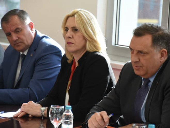 Dodik, Cvijanović i Višković - Foto: SRNA