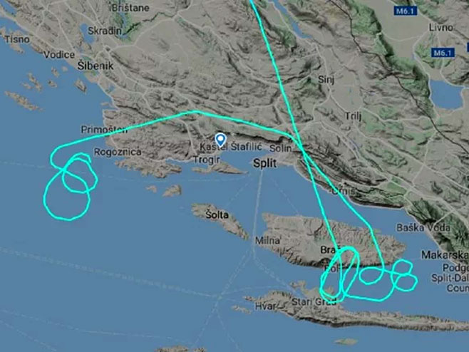 Mapa putanje aviona nad Dalmacijom (foto: Screenshot / Flight Radar) - 