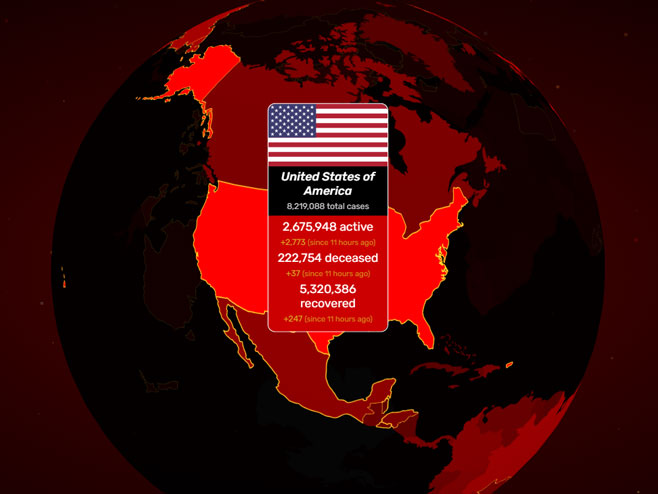 Grafički prikaz slučajeva u SAD (foto: covidvisualizer.com) - 