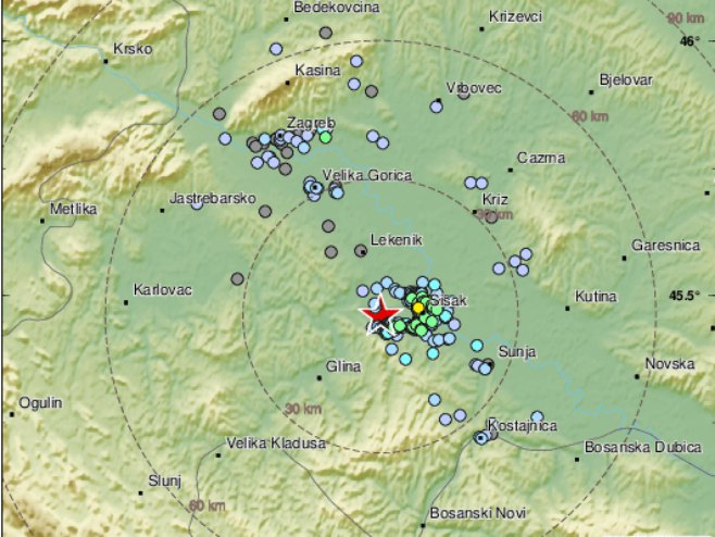 Epicentar zemljotresa (foto: twitter.com/LastQuake) - 