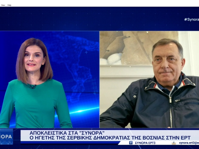 Milorad Dodik - intervju za grčku  državnu televiziju - Foto: Screenshot