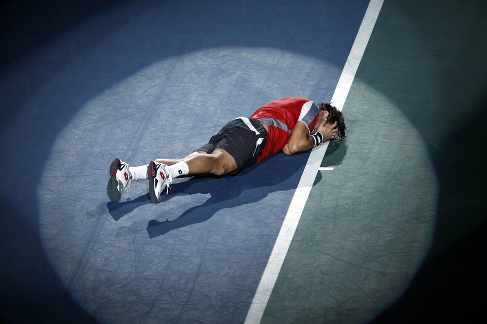 Španski teniser David Ferer srušio se na pod nakon pobjede (6:4, 6:3) nad Poljakom Јerži Јanovičem u finalu Master turnira u Parizu.