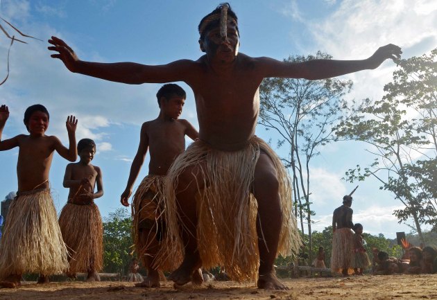 Јavanava Indijanci plešu tokom festivala "Mariri" u selu Matum u Amazonskoj prašumi...