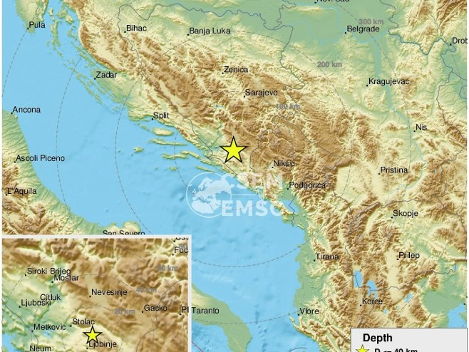 Јak zemljotres pogodio BiH (FOTO: EMSC/tvitter)