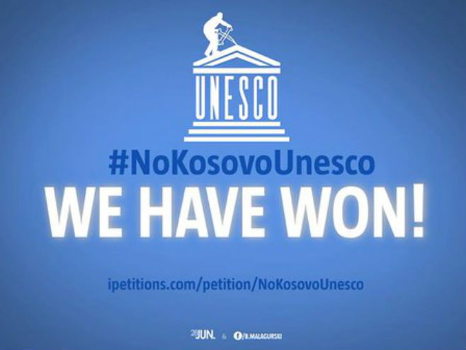 Ne Kosovo u Unesko (foto: Twitter 
#NoKosovoUnesco) - 