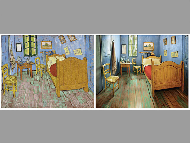 Lijevo: soba koju je naslikao Van Gog, desno: soba po uzoru na sliku - Foto: AP