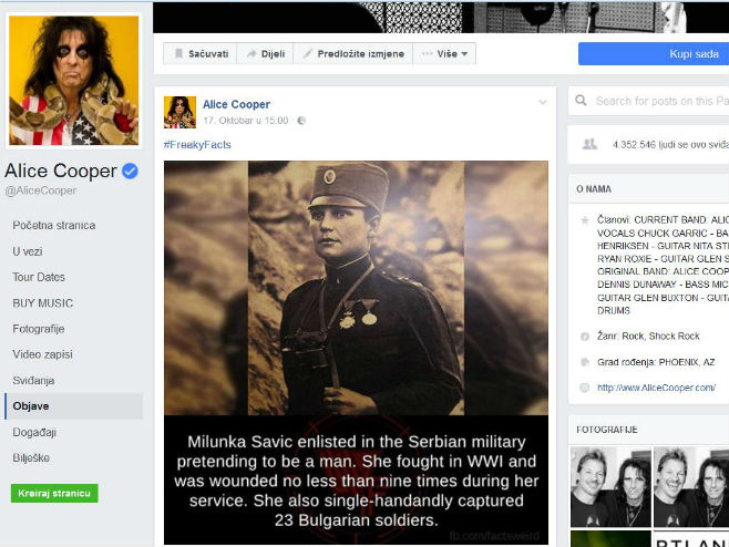 Alis Kuper o Milunki Savić na Fejsbuku - Foto: Screenshot