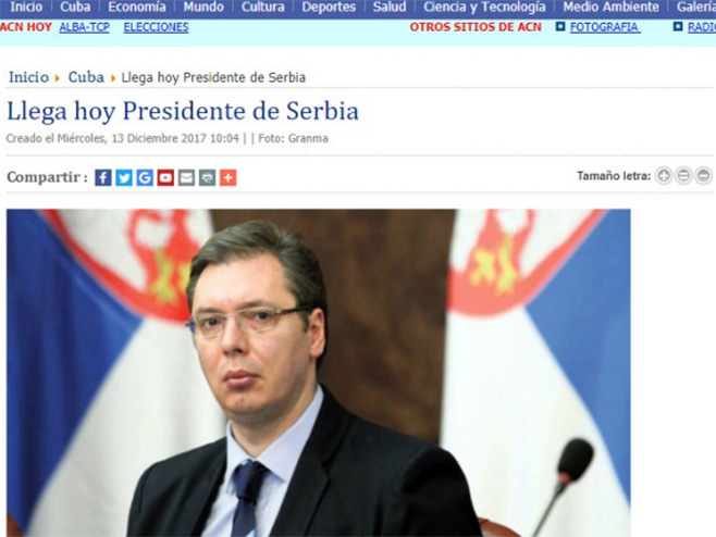 Aleksandar Vučić u posjeti Kubi (Foto: screenshot) - 