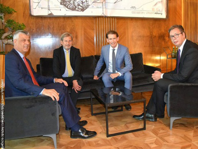 Vučić sa austrijskim kancelarom, Hanom i Tačijem - Foto: RTS