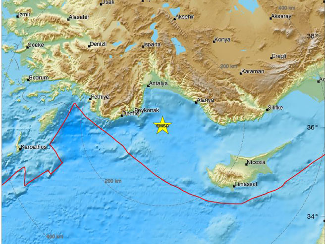 Snažan zemljotres magnitude 5,2 stepena u Antaliji (Foto: www.emsc-csem.org) - 
