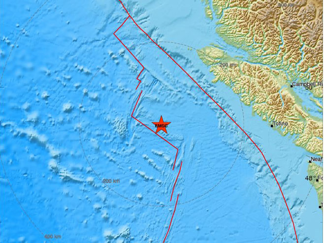 Potres magnitude 6,7 stepeni kod ostrva Vankuver (Foto: www.emsc-csem.org) - 