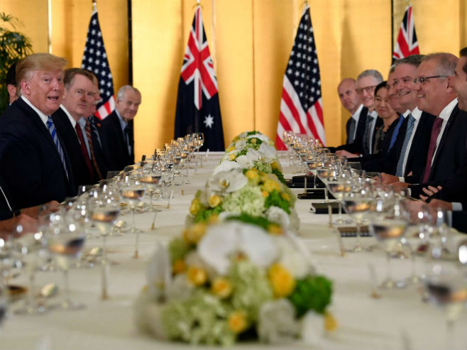 Susret Trampa i Morisona na samitu G20 u Osaki (Foto: (Susan Walsh/Associated Press) - 