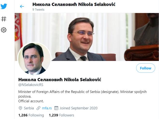Lažni profil Nikole Selakovića (foto: twitter.com/NSelakovicRS) - 