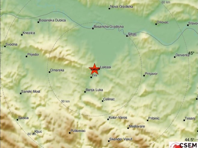 Zemljotres kod Trna (foto: twitter.com/LastQuake) - 