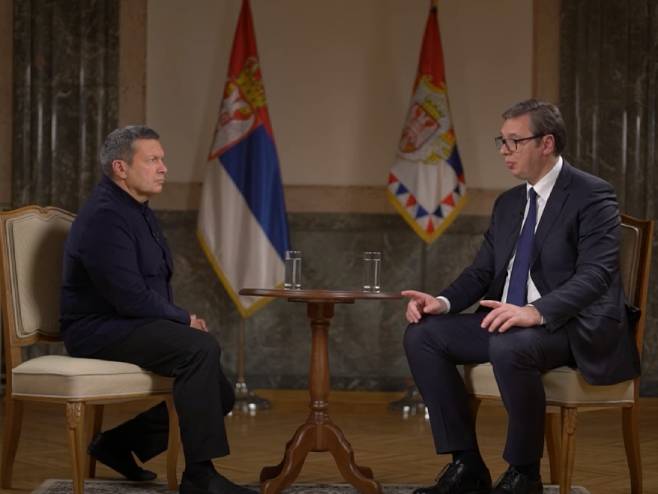 Aleksandar Vučić i Vladimir Solovjev - intervju - Foto: Screenshot/YouTube