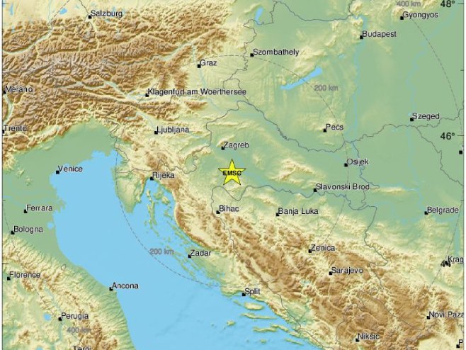 Epicentar zemljotresa u Hrvatskoj (foto: emsc-csem.org) - 