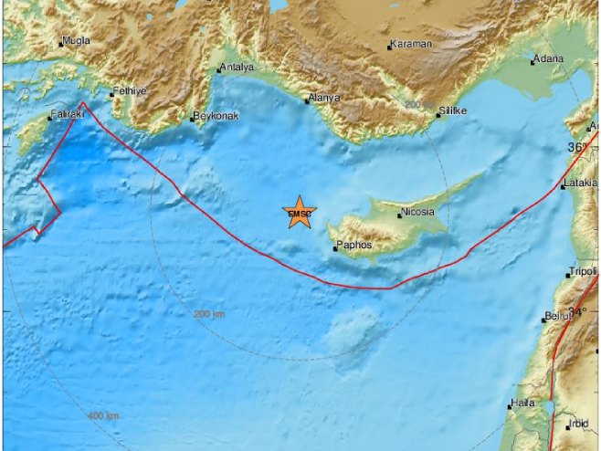 Epicentar zemljotresa u blizini Kipra (foto: emsc-csem.org) - 