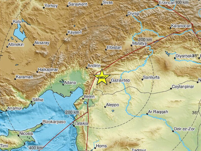Zemljotres pogodio Tursku i Siriju (Foto: EMSC) - 