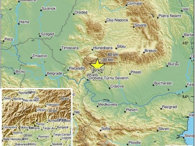 Epicentar zemljotresa u Rumuniji (foto: twitter.com/LastQuake) - 