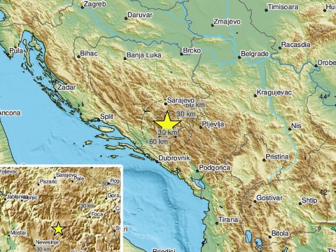 Zemljotres 2,8 stepeni po Rihteru sjeveroistočno od Mostara