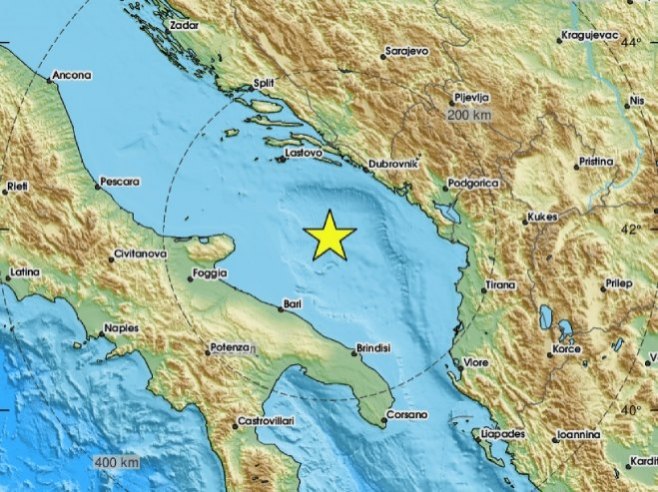Zemljotres jačine 4,8 stepeni registrovan u Јadranskom moru
