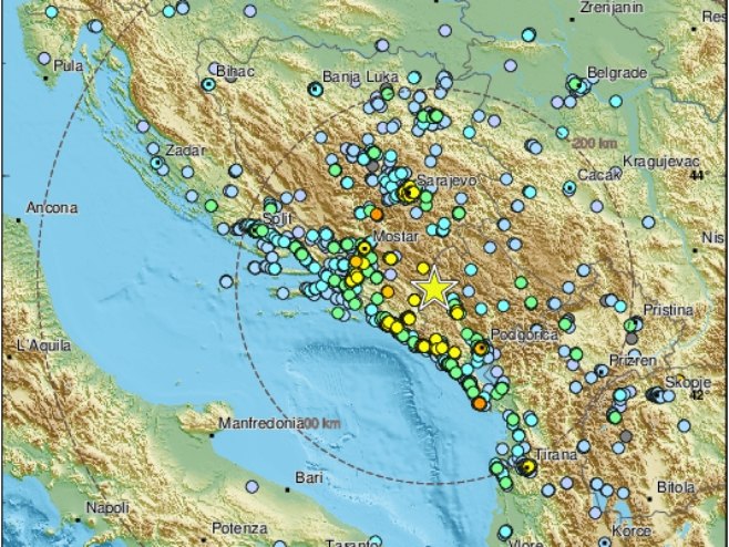 Crna Gora, zemljotres (foto: twitter.com/LastQuake) - 