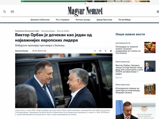 Pisanje mađarskih medija o posjeti Orbana Srpskoj - Foto: Screenshot