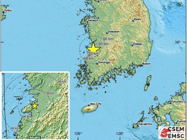 Zemljotres, Јužna Koreja (foto: x.com/lastquake) - 