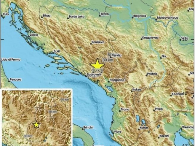 Epicentar zemljotresa (foto: x.com/LastQuake) - 