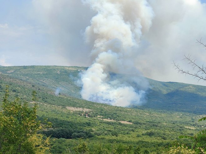 Vatrogasci i Helikopterski servis zaustavili vatru kod Ljubinja na 300 metara od kuća (VIDEO)