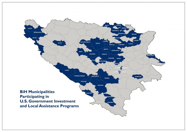 Mapa projekata američke pomoći u Bih (Foto: @USEmbassySJJ) - 