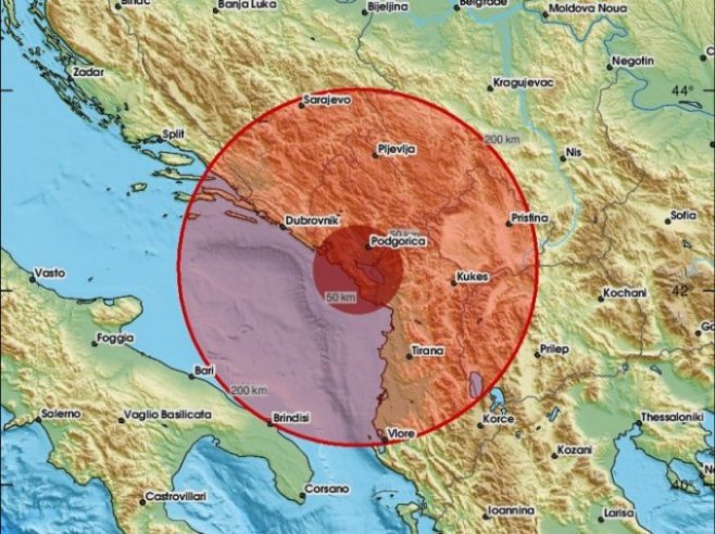 Epicentar zemljotresa u Crnoj Gori (foto: x.com/LastQuake) - 