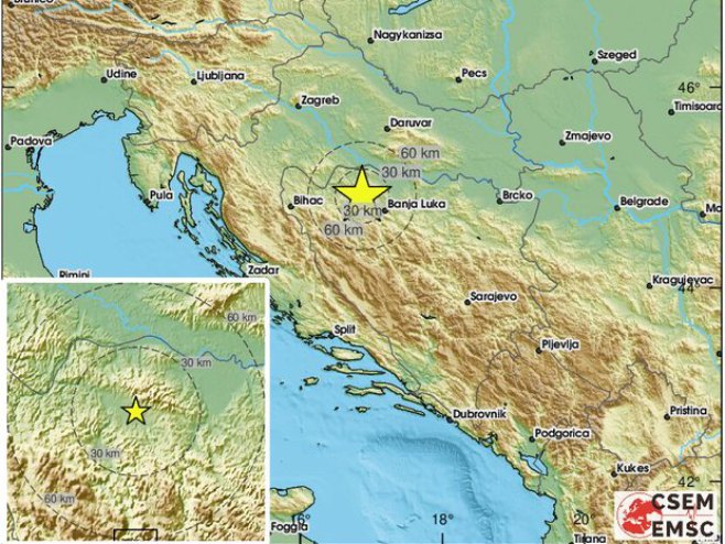 Zemljotres kod Banjaluke (foto: x.com/lastquake) - 