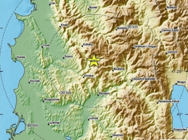 Epicentar zemljotresa u Albaniji (foto: emsc.eu) - 