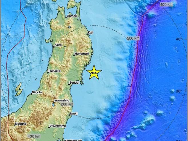 Zemljotres jačine 5,3 stepena po Rihteru pogodio blizinu ostrva Honšu u Јapanu