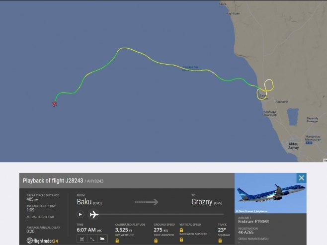 Posljednji let aviona Azeberdžan erlajnsa (foto: flightradar24.com) - 