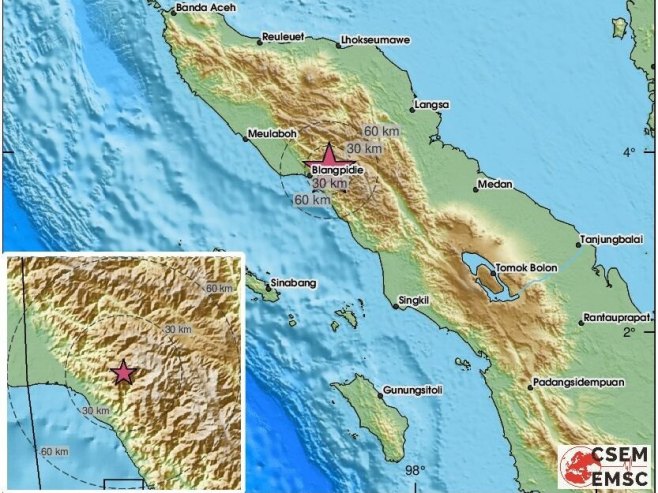 Zemljotres jačine šest stepeni po Rihteru pogodio Sjevernu Sumatru