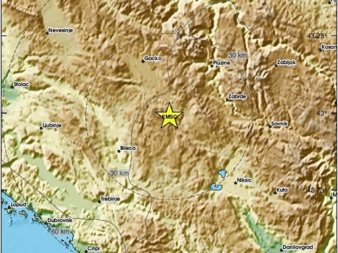 Zemljotres magnitude 3,8 registrovan u Hercegovini Zemljotres magnitude 3,8 registrovan u Hercegovini
