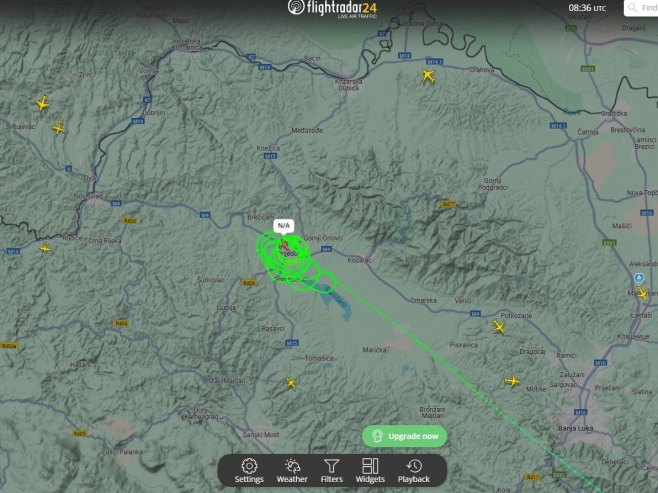 Avion kruži iznad Prijedora (Foto: Flightradar24) Avion kruži iznad Prijedora (Foto: Flightradar24) -
